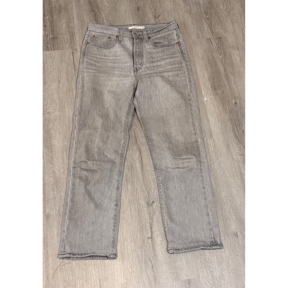 Levis Premium Wedgie Straight Jeans Gray High Rise Button Fly 28x26 34964-0161